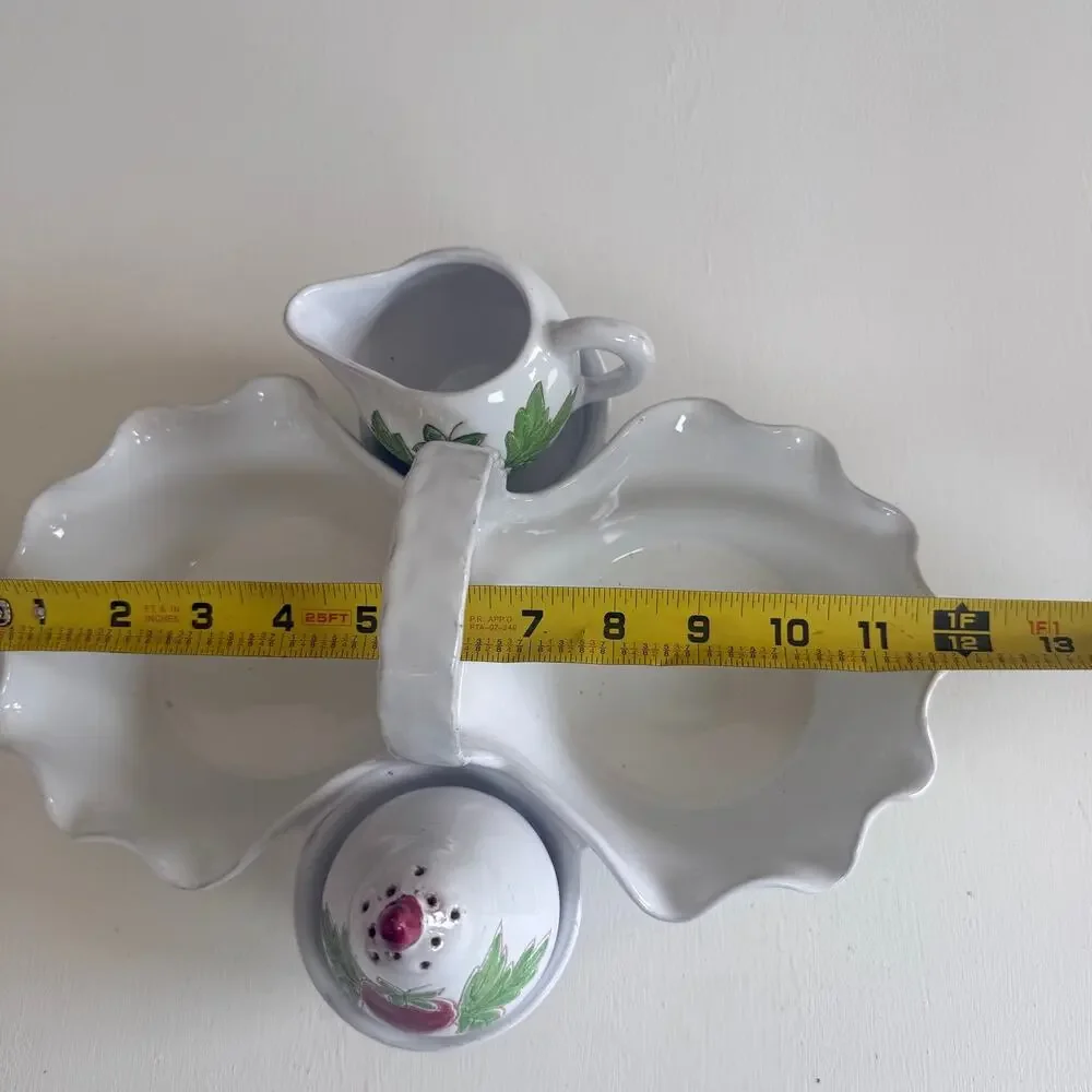 Vintage Italian Pottery Strawberry Creamer Sugar Cottagecore Serving Basket